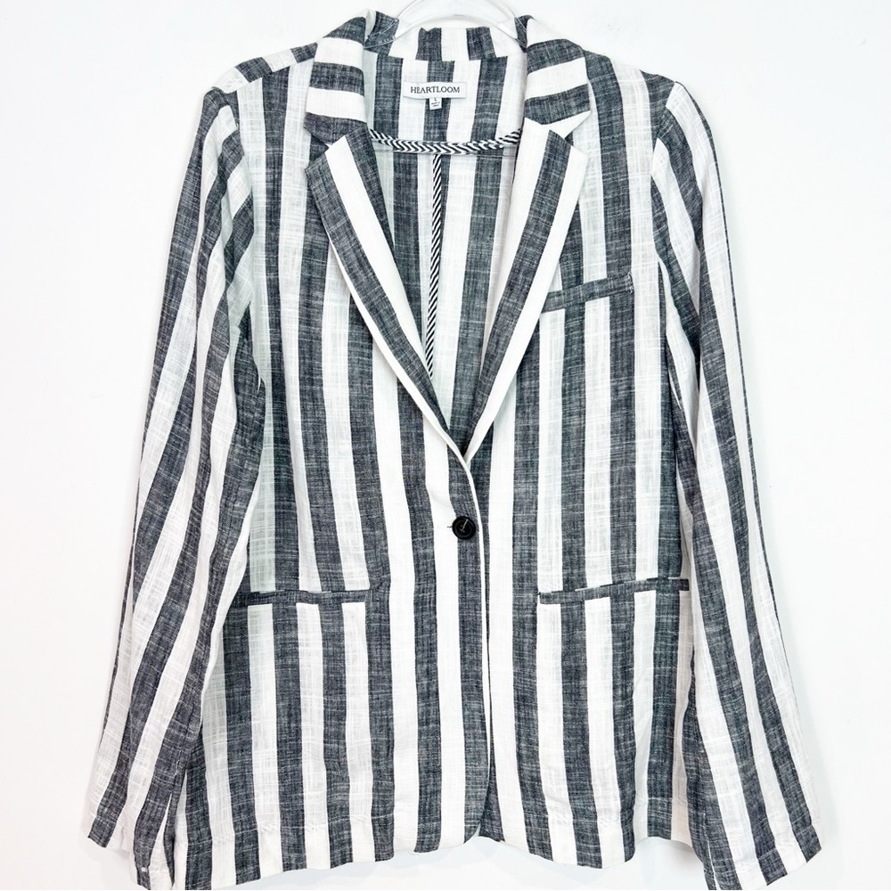 HEARTLOOM REVOLVE PETUNIA LINEN GRAY WHITE STRIPE BLAZER WOMENS SZ LARGE